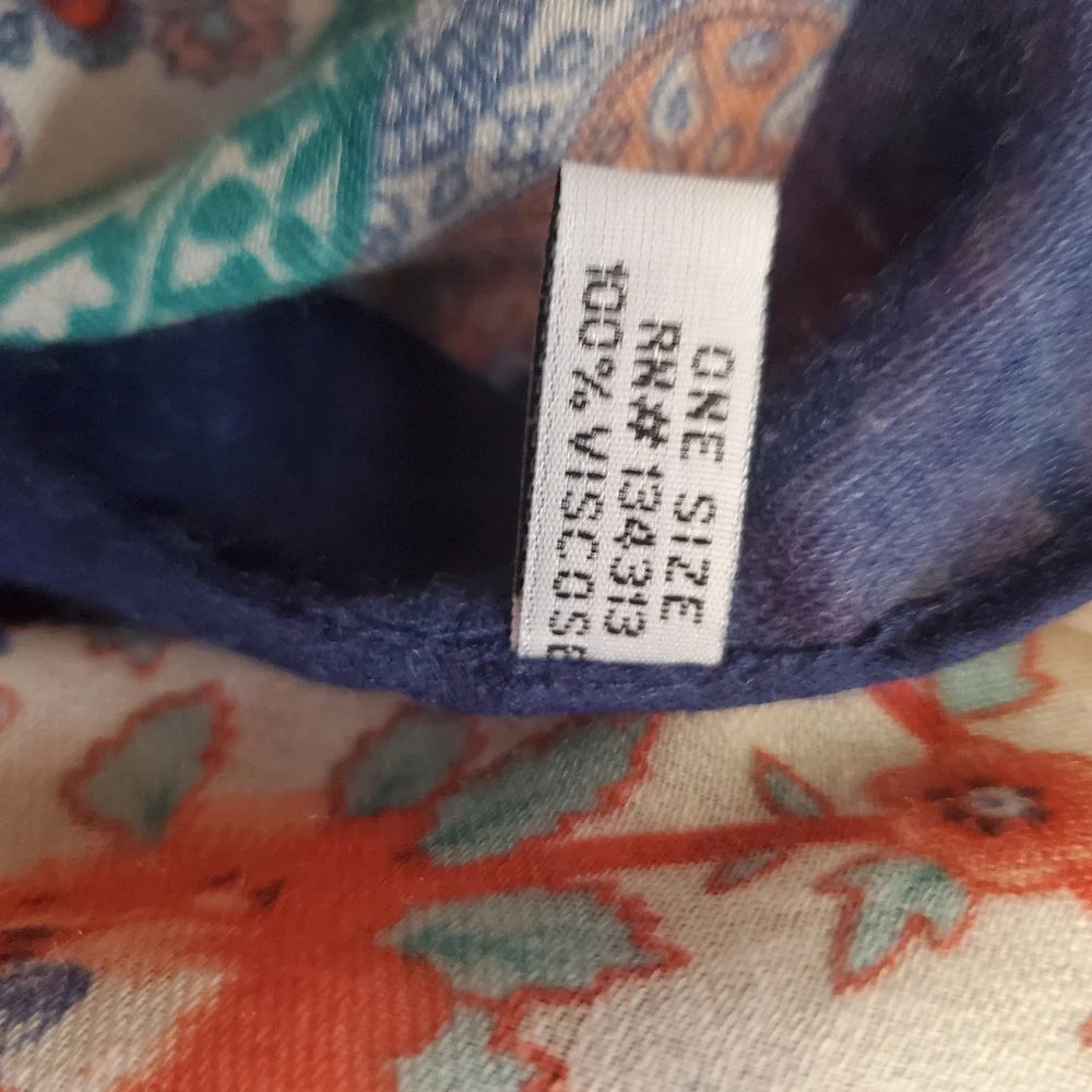 ♧ Open Patchwork Wrap with Tassels Blue Orange Teal & Cream One Size Viscose